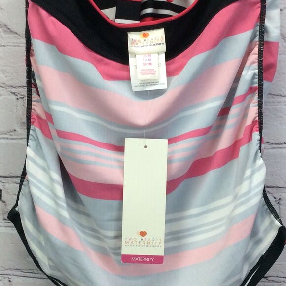 Two Hearts Maternity Tankini Swim Top Womens Size M Multicolored Striped Ruching - Picture 7 of 9